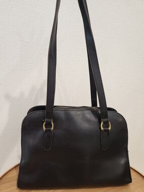 Vintage G.H. Bass & Co. Black Leather Double-Handle Shoulder Bag Gold Hardware